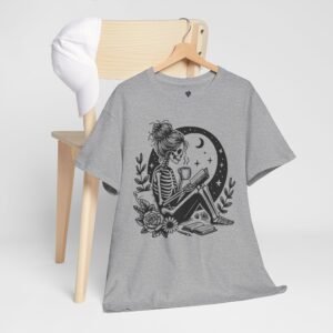 Bone Chillin' Skeleton Reading Tee, Cozy Casual Wear, Halloween Gifts, Book Lovers Gift, Graphic T-Shirt