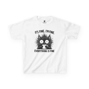 Kids Tee with Whimsical Cat Design - It's Fine, I'm Fine, Perfect for Parties, Birthdays, Casual Wear, Everyday Style