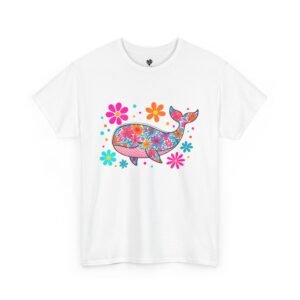 Vibrant Floral Whale Tee – Cotton Shirt, Perfect for Summer & Beach Days, Ocean Gift Idea